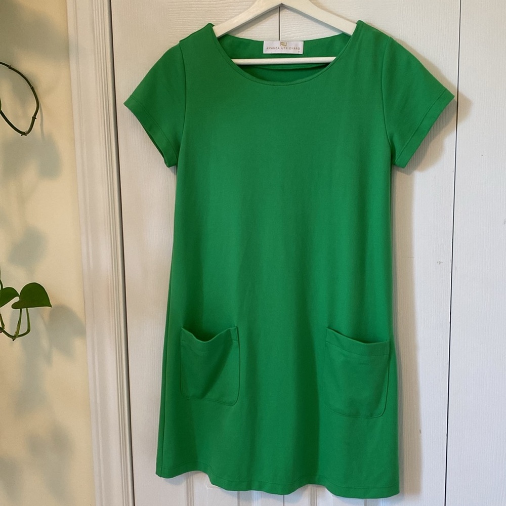 Amanda Uprichard Vibrant Green Short Sleeve Dress patch pockets pullover Y2K S